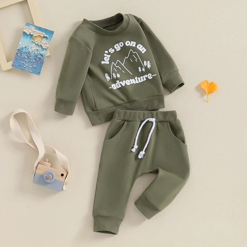Set di due pezzi con cappuccio a maniche lunghe e pantaloni casual per bambini e neonati, autunno 2024_voghion.com