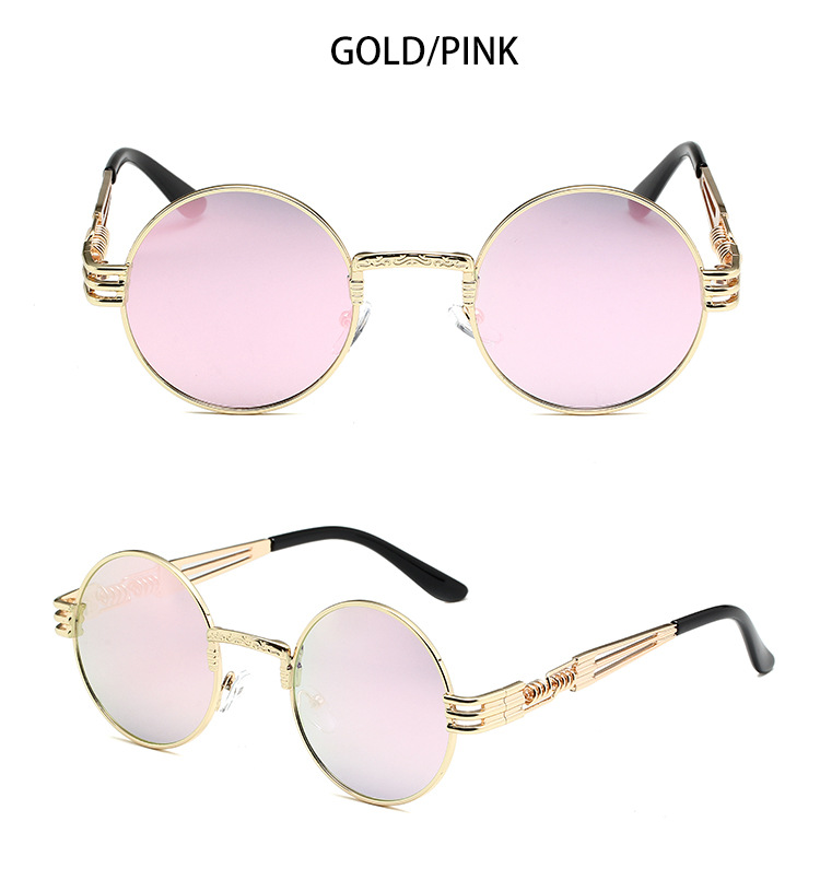 Occhiali da sole da uomo 8010, stile steampunk, con montatura rotonda retrò, occhiali da sole alla moda con gamba a molla in metallo_voghion.com