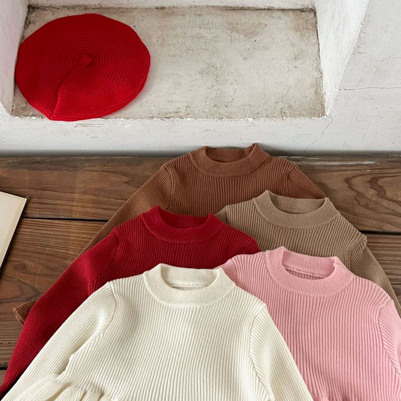 Kleinkind Mädchen Kleidung Baby Baumwolle Trompete Manschetten Wollkleid Säugling Frühling und Herbst Pullover Kleid_voghion.com