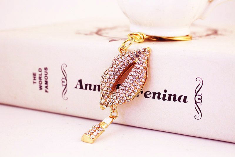 Creative Fashion Cute Diamond-Encrusted Red Lips Mouth Women's Bag Accessories Keychain Pendant 983_voghion.com