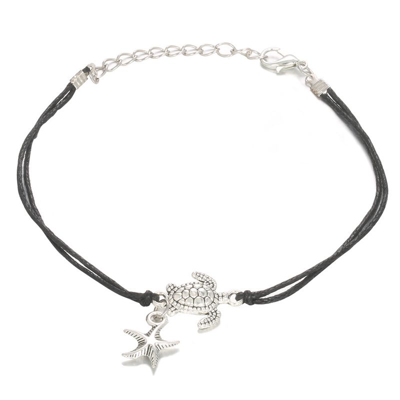 New Bohemian minimalist black line alloy turtle and starfish ankle chains_voghion.com