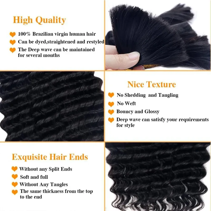 Natural Color Human Hair Bulk Deep Wave No Weft Hair Extension For Braiding_voghion.com