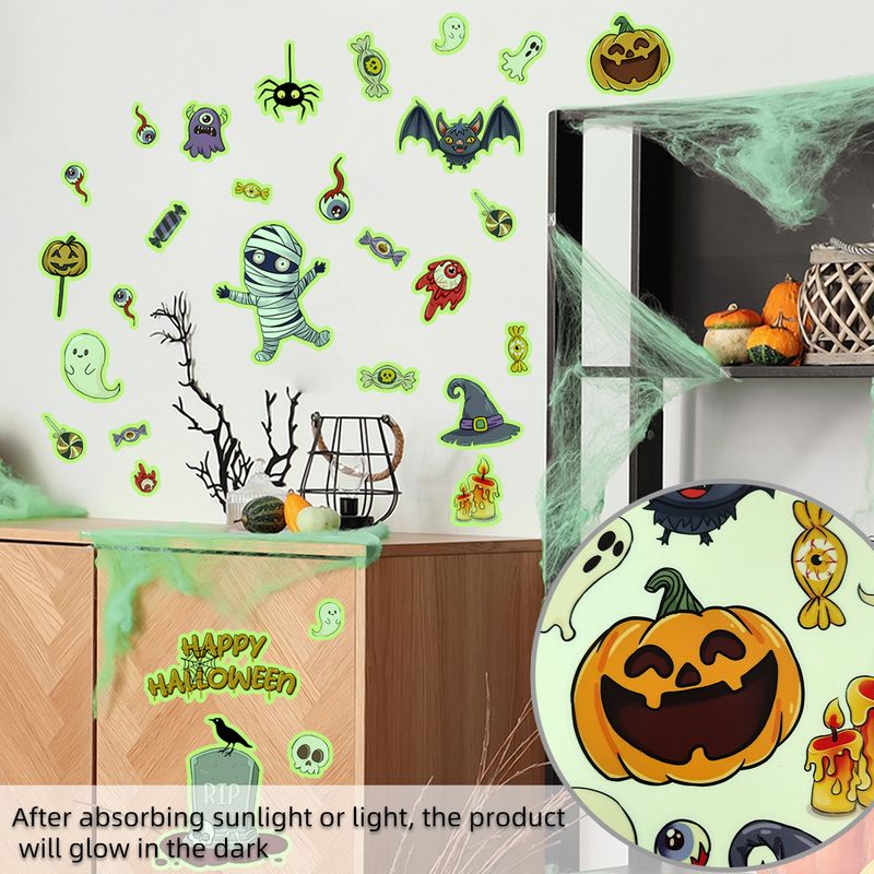 Aufkleber Halloween Element Leuchtende Kürbis Spinne DIY Wandaufkleber Wohnzimmer Schlafzimmer Home Hintergrund Urlaub Dekoration_voghion.com