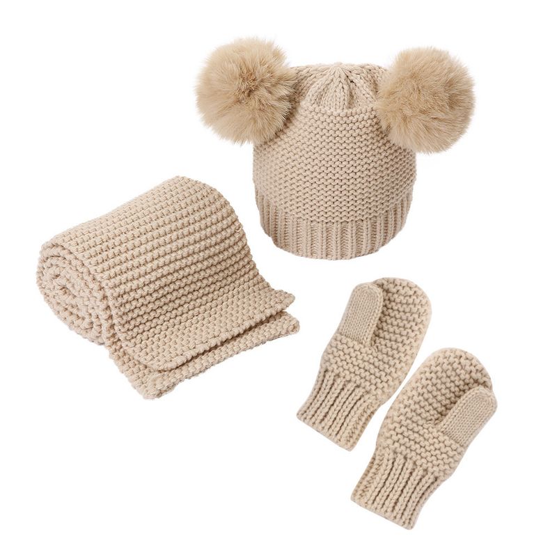 Vêtements pour bébé en laine monochrome, ensemble chaud pour enfants, chapeau, écharpe et gants, trois pièces_voghion.com