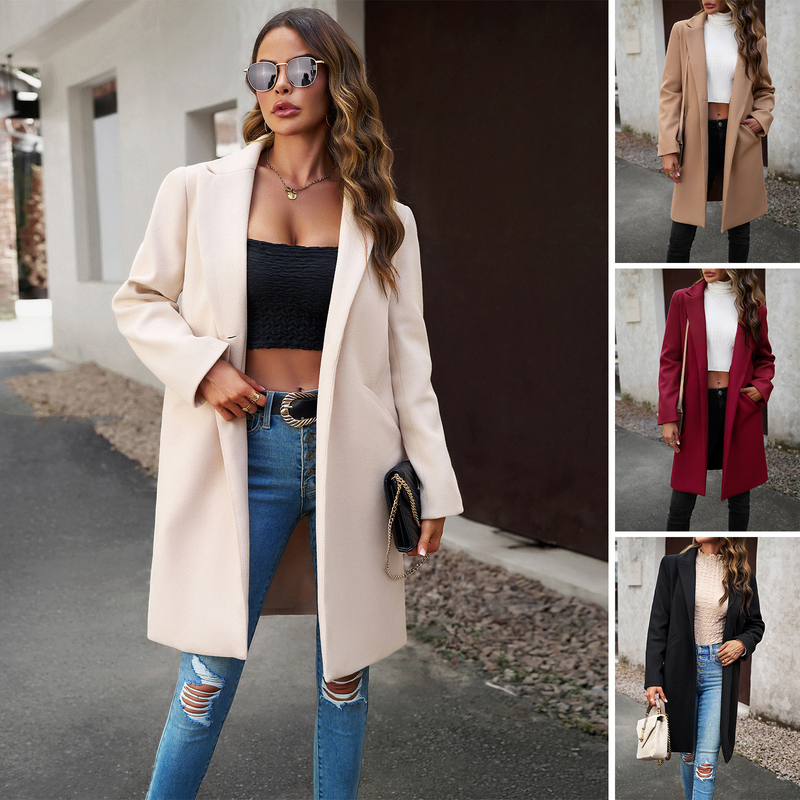 Cappotto cardigan elegante da pendolare in lana Diyun autunno inverno 2023 in tinta unita_voghion.com