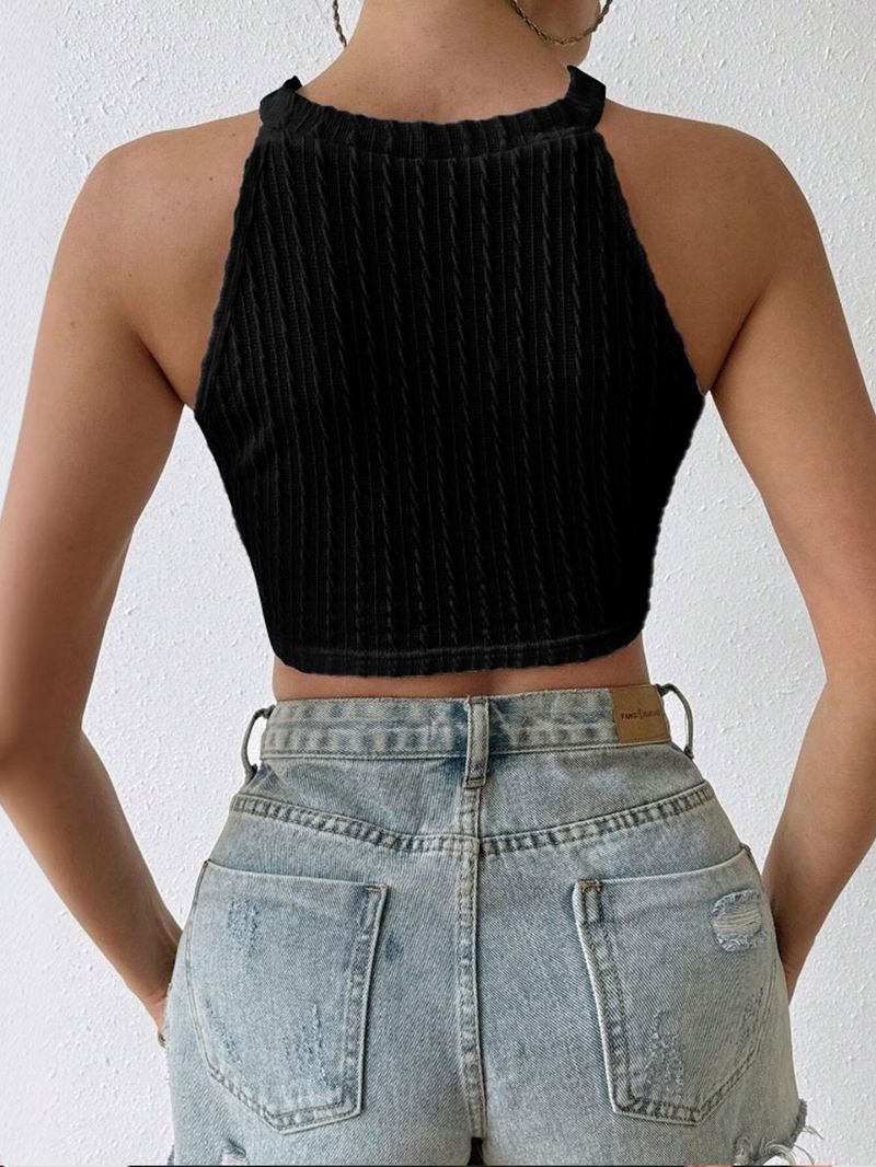 Womwen Summer Tie Backless Crop Halter Knit Top Crossfit Y2K Crop Top Clothes Femme Sexy Casual Drawstring Cropped Beach Tank_voghion.com