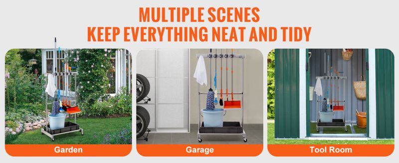 VEVOR Garden Tool Organizer, 10 Slots with Hooks, Yard Tool Tower Rack with Wheels for Garage Organization and Storage, Hold Long-Handled Tool/Rake/Br_voghion.com