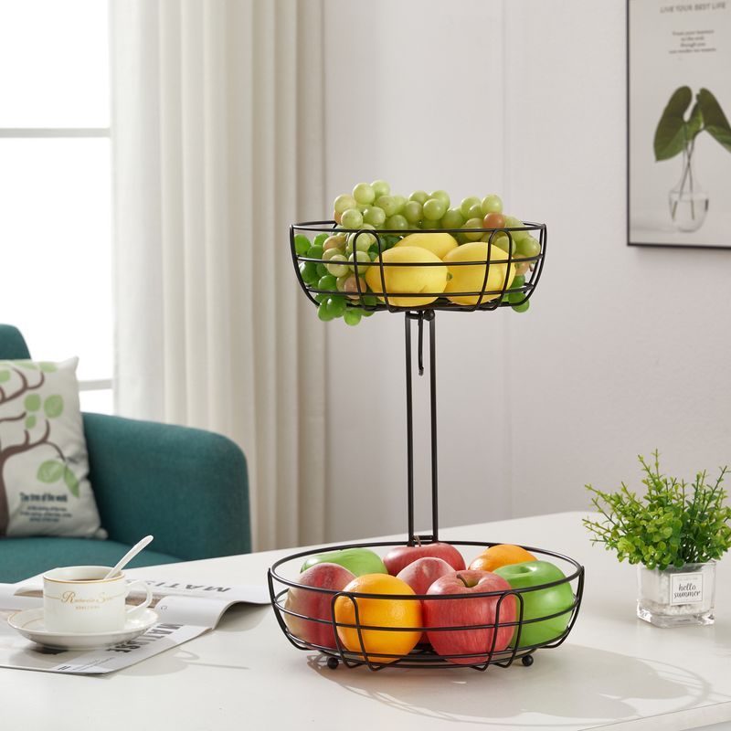 Keqi fruit storage basket removable double-layer fruit basket iron multi-functional fruit and vegetable basket_voghion.com