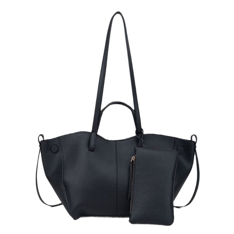Elegante borsa tote da pendolare con mini borsa staccabile - Borsa a tracolla in pelle PU di alta qualità per donna, spaziosa borsa da lavoro e da viaggio in nero e marrone chiaro_voghion.com