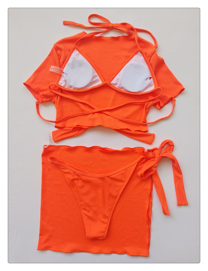 Nieuwe bikini vleesbedekking en dun vierdelig badpak Badpak Dames effen kleur meerdelig badpak_voghion.com