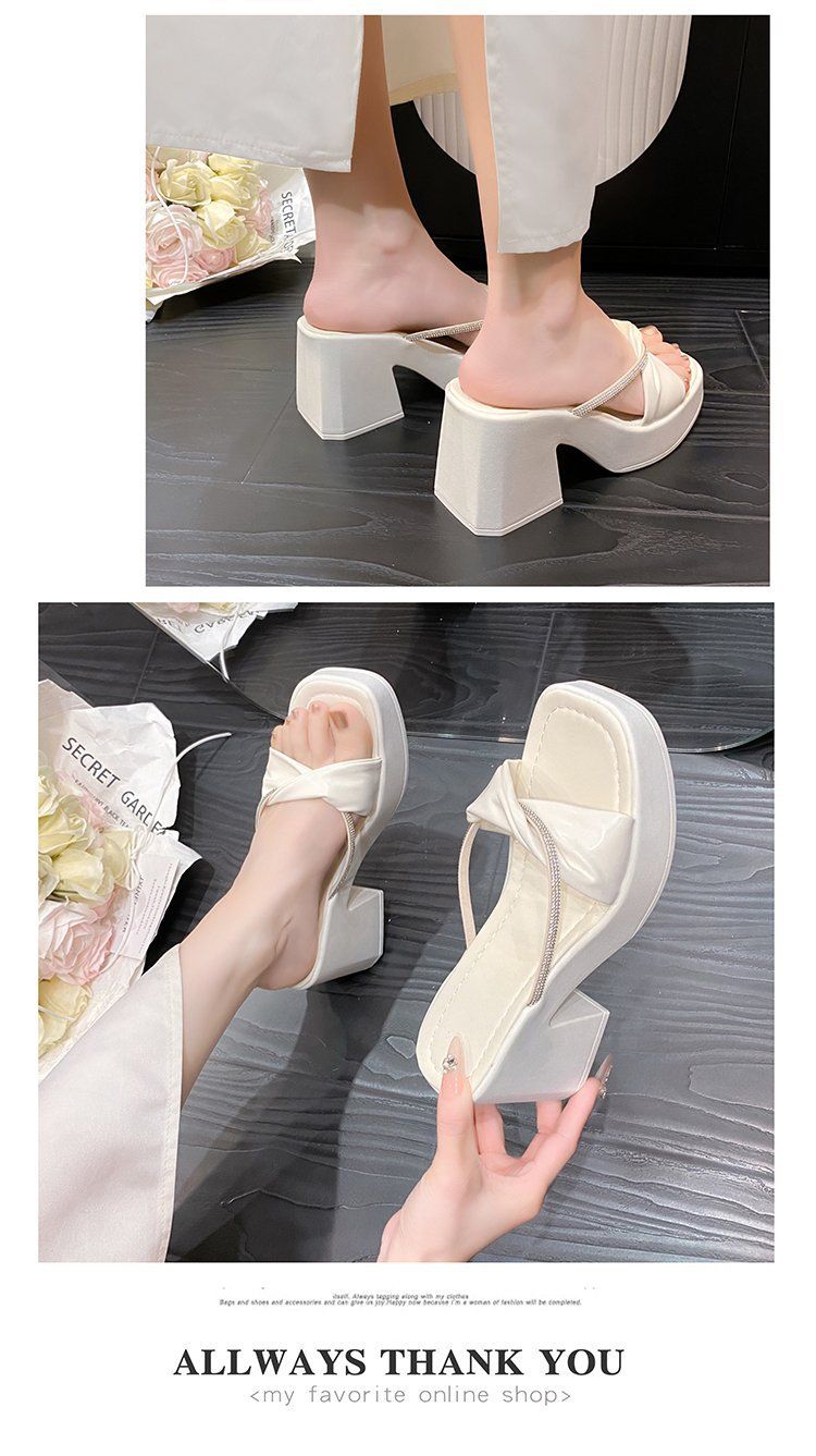 Women's Chunky Heel Rhinestone Sandals - Two-Way Roman Gladiator Sandals For Summer, Elegant High Heel Flip Flops For Casual & Dressy Occasions_voghion.com