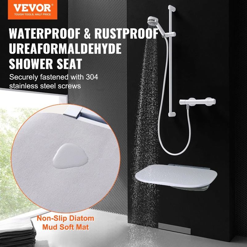X Fold 12.8'' With Shower Load Lbs Seat Spa Bench Shower Up Wall Ureaformaldehyde Folding 13.6'' Mounted Capacity 450 Unfolded_voghion.com