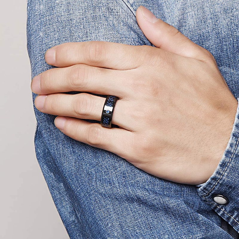 Hot Sales Hot Sales Fashion 8mm Black Tungsten Wedding Celtic Dragon Inlaid Zircon Punk Stainless Steel Blue Carbon Fibre Ring For Men_voghion.com