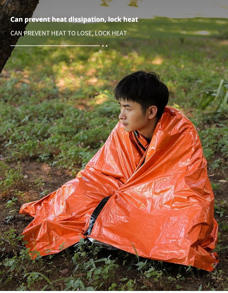 Pellicola in alluminio PE arancione semplice prevenzione del freddo e soccorso in caso di calamità sacco a pelo caldo di emergenza, borsa portaoggetti_voghion.com