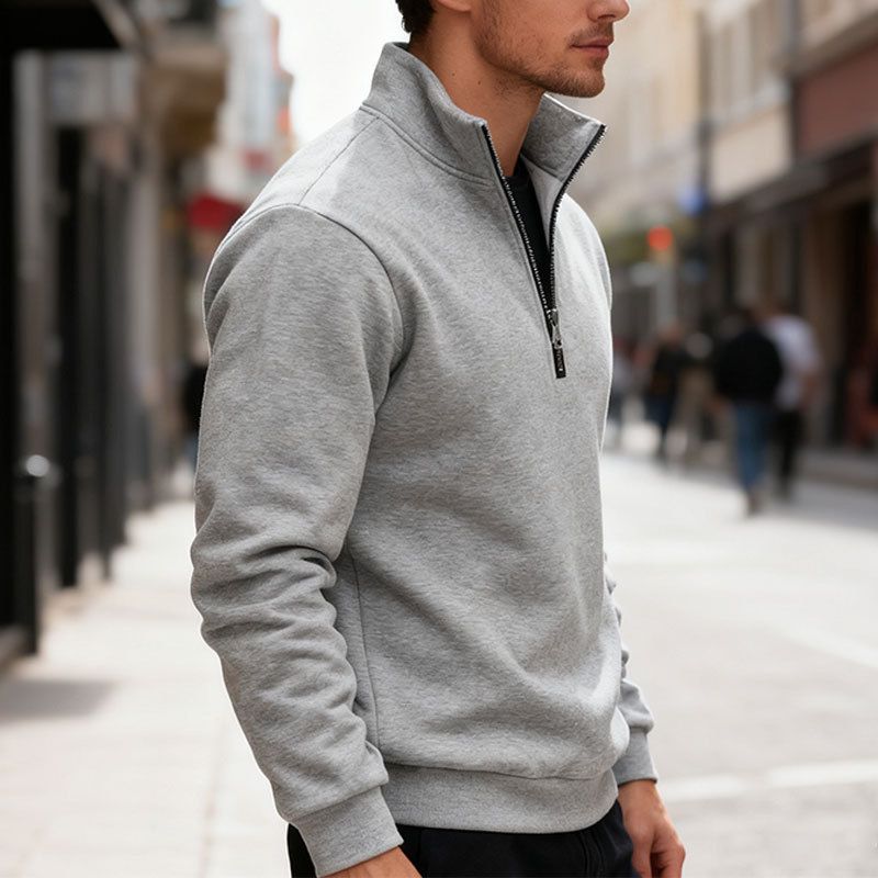 Herren-Fleece-Kapuzenpullover mit Reißverschluss – weicher und warmer Pullover mit Stehkragen, entspannte Passform, schwerer Strick für die Freizeit (mehrere Farben und Größen)_voghion.com