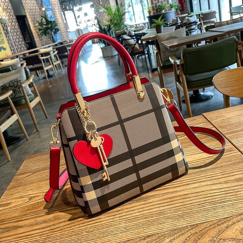 Borsa a tracolla, borsa a mano, borsa a tracolla da donna in vera pelle alla moda, modello scozzese, 2021_voghion.com