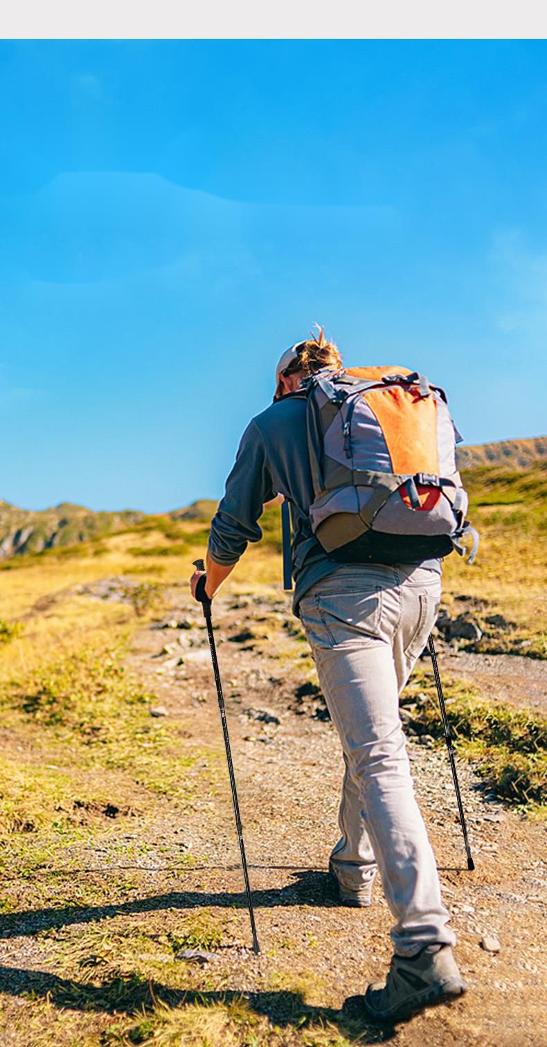 Outdoor Travel Hiking Three-section Telescopic Aluminum Alloy Straight Handle Climbing Walking Stick_voghion.com
