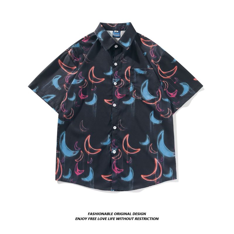 Tie-Dye Herren Kurz Sommer Dünn High-End Cool Fünfviertel Ärmel Shirt Lose Jacke Trendy_voghion.com