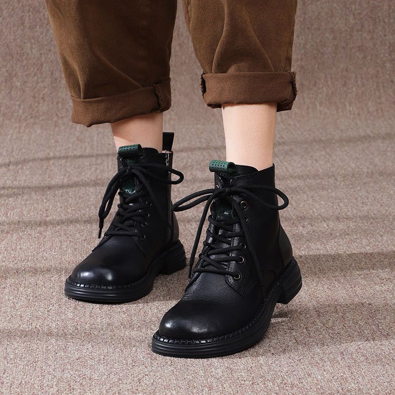 Top Layer Cowhide Martin For Women, Wear-Resistant, Non-Slip, Thick-Soled Work Boots, 2025 Early Spring New Genuine_voghion.com
