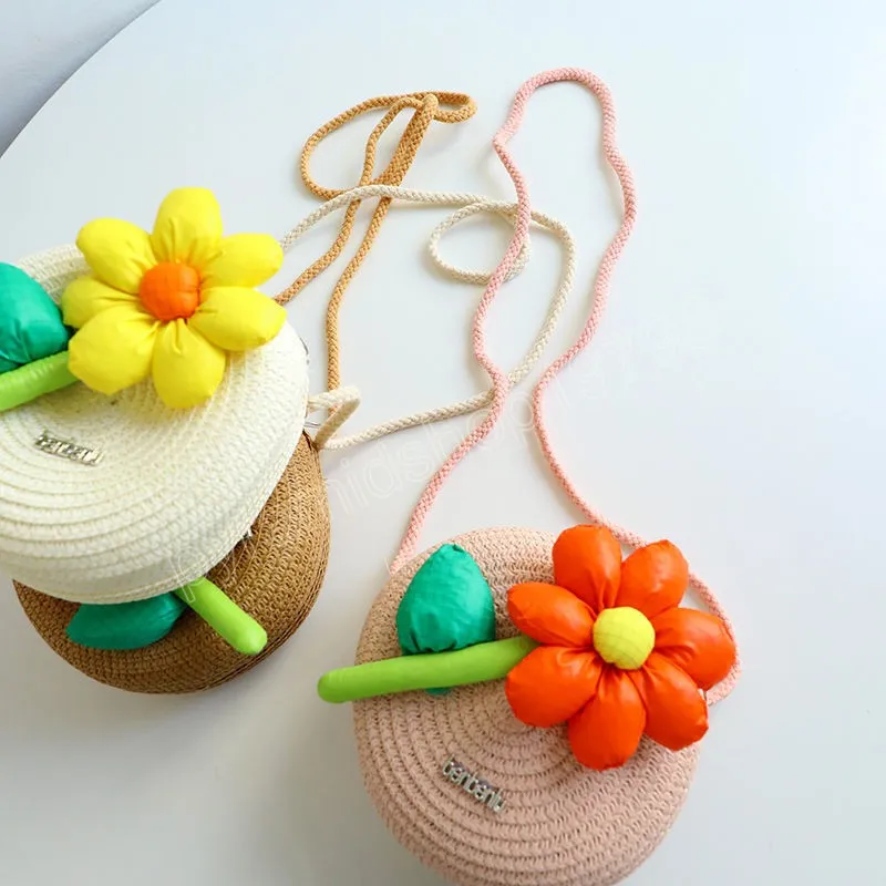 Suower portamonete piccolo per bambina, portamonete per bambini, fatto a mano, in paglia, da spiaggia, con bella tracolla rotonda floreale per bambini_voghion.com