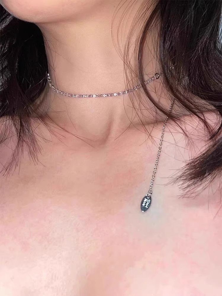 Collana in argento puro con zirconi rosa per donna, design di nicchia leggero e lussuoso, catena per clavicola di alta qualità, nuovo ed elegante girocollo_voghion.com