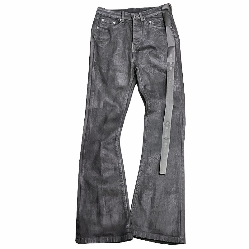 Wax Pants, Long Pants, Purely Hand-brushed Wax-coated Wax-faced Flared High-elastic Jeans, Dark Wind_voghion.com