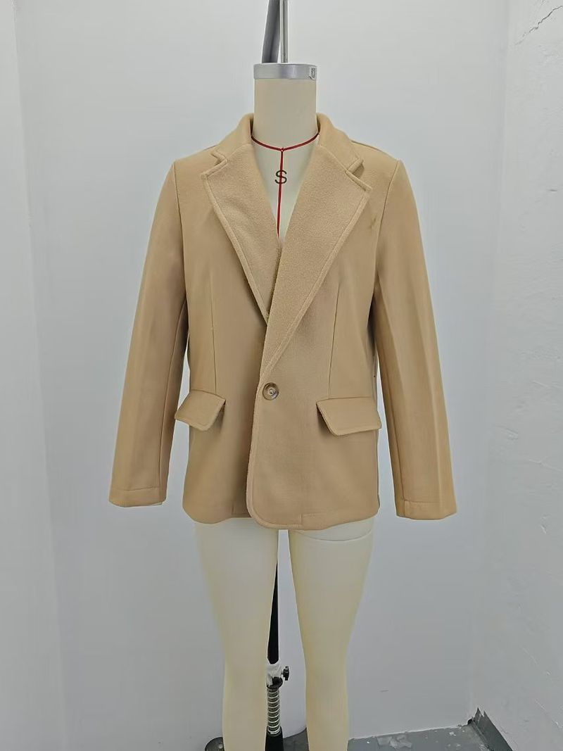 Women's Autumn Winter Wool Blend Buttoned Blazer Jacket - Slim Fit Office Casual Coat With Notch Lapel & Real Pockets_voghion.com