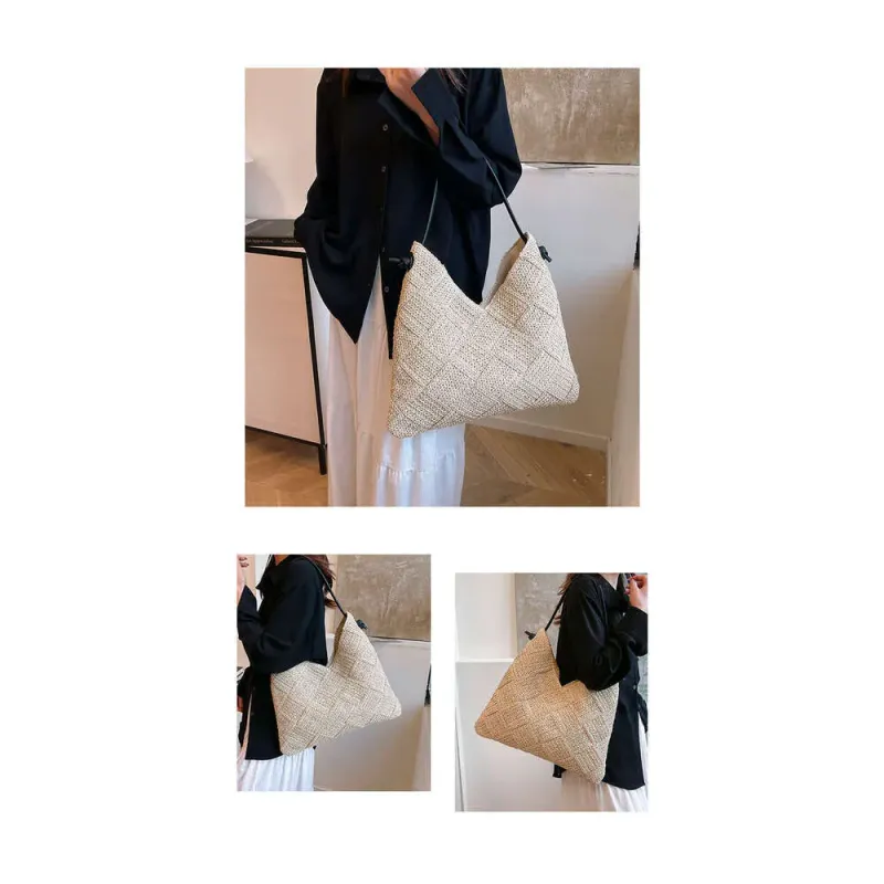 Casual Hollow Out Single Shoulder Cotton Woven New Lazy Style Handheld Straw Vacation Beach Women's Bag_voghion.com