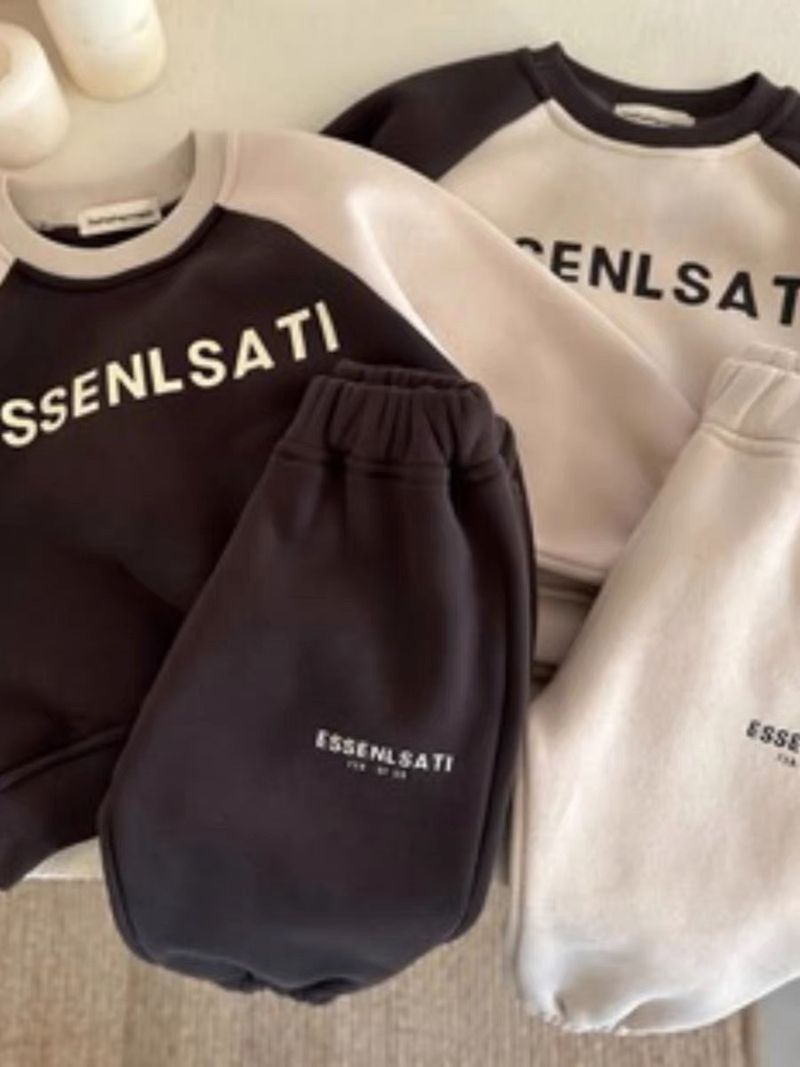 Îmbrăcăminte pentru copii plus catifea și haine de iarnă îngroșate pentru băieți, pulover cu litere asortate în culori, pantaloni de trening pentru copii mici și medii, versiunea coreeană_voghion.com