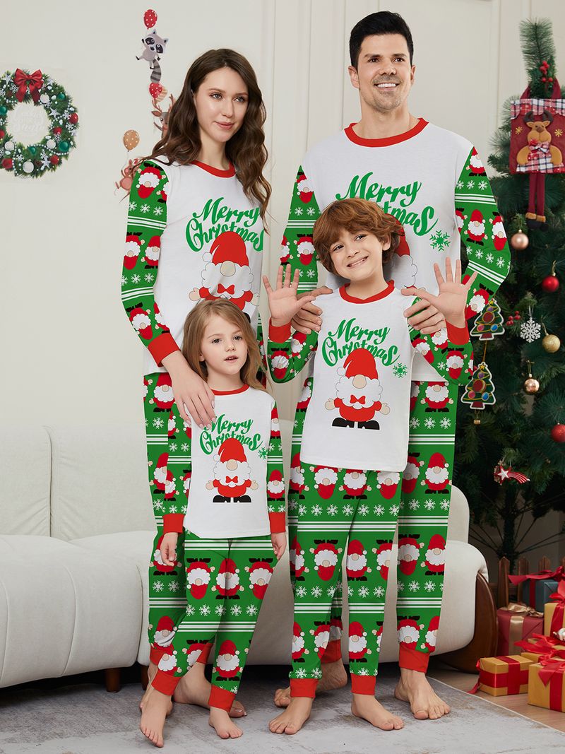 Weihnachtliches Familien-Pyjama-Set – Weihnachtsmann, Schneeflocke und Buchstabendruck – Gemütliche Nachtwäsche für die Feiertage für Erwachsene, Kinder und Haustiere_voghion.com