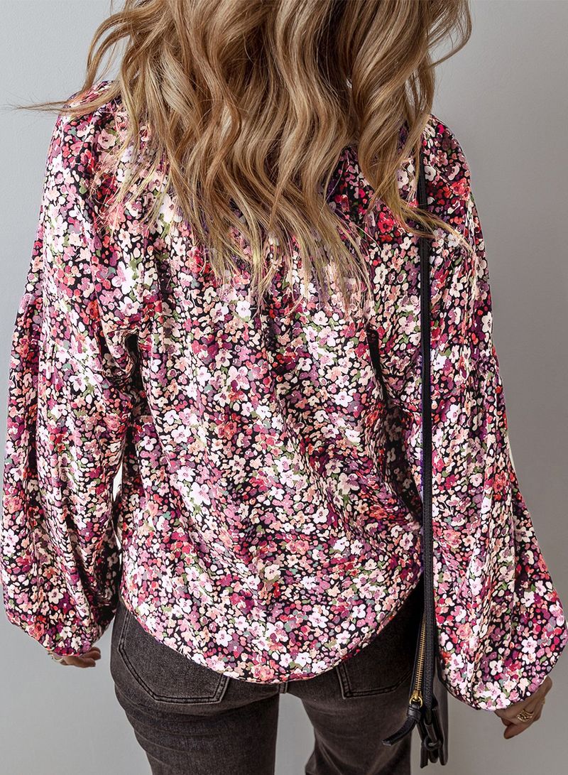 Shiying fashion floral print V-neck pullover chiffon shirt for women's early autumn new style temperament versatile long_voghion.com