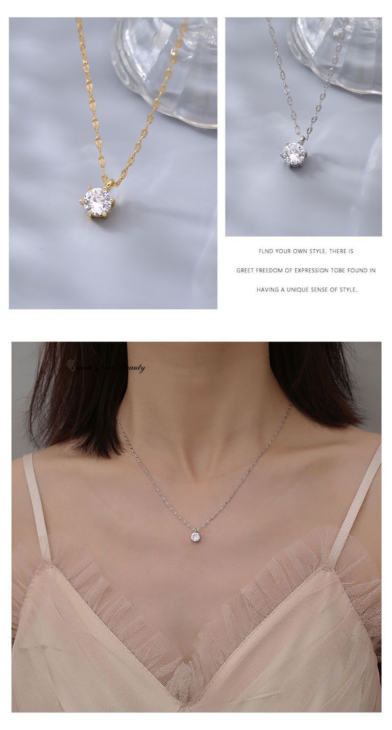 Fashion Temperament Shining Zircon Trendy Sterg Sier Choker Necklace Simple Chain Elegant Wedding Pendant for Women Jewelry Gift_voghion.com