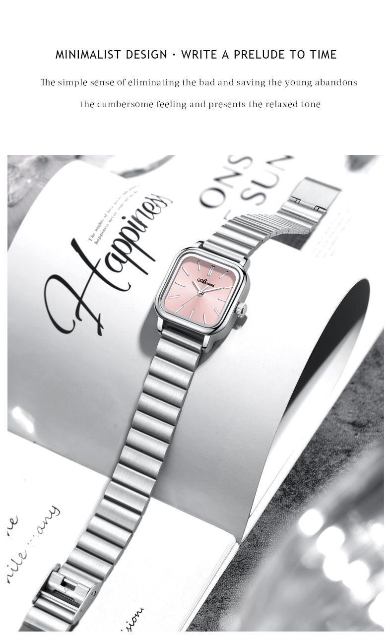 Paslanmaz Çelik Bantlı Şık Su Geçirmez Kare Alaşımlı Kadın Saati - Günlük Kullanım İçin Minimalist Moda Saati_voghion.com