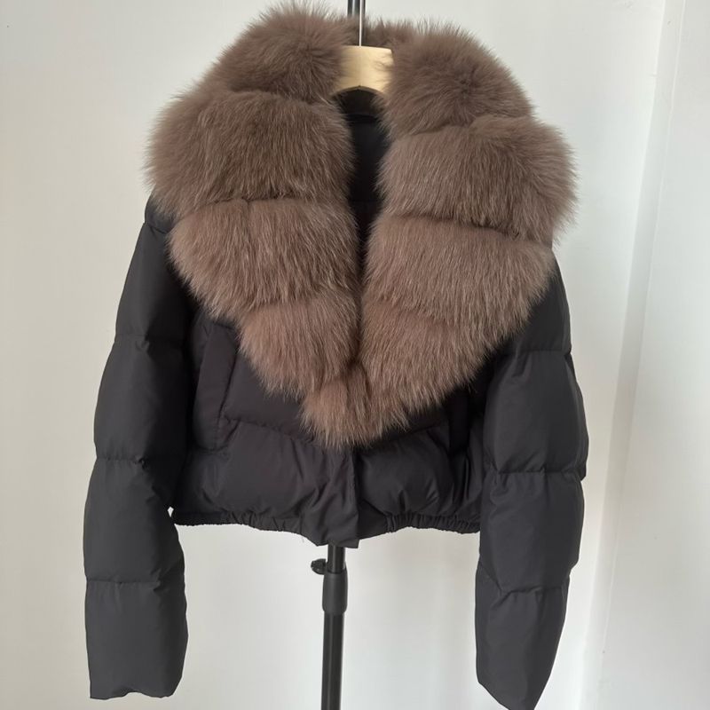 Luxury Winter Short Down Jacket For Women With Detachable Fox Fur Collar, Fashionable & Warm Puffer Coat, Elegant Casual Outerwear_voghion.com
