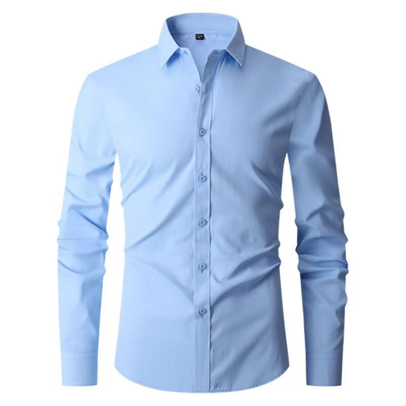 Korean Style Slim Fit Stretch Men's Simple Business Thin Shirt Men_voghion.com