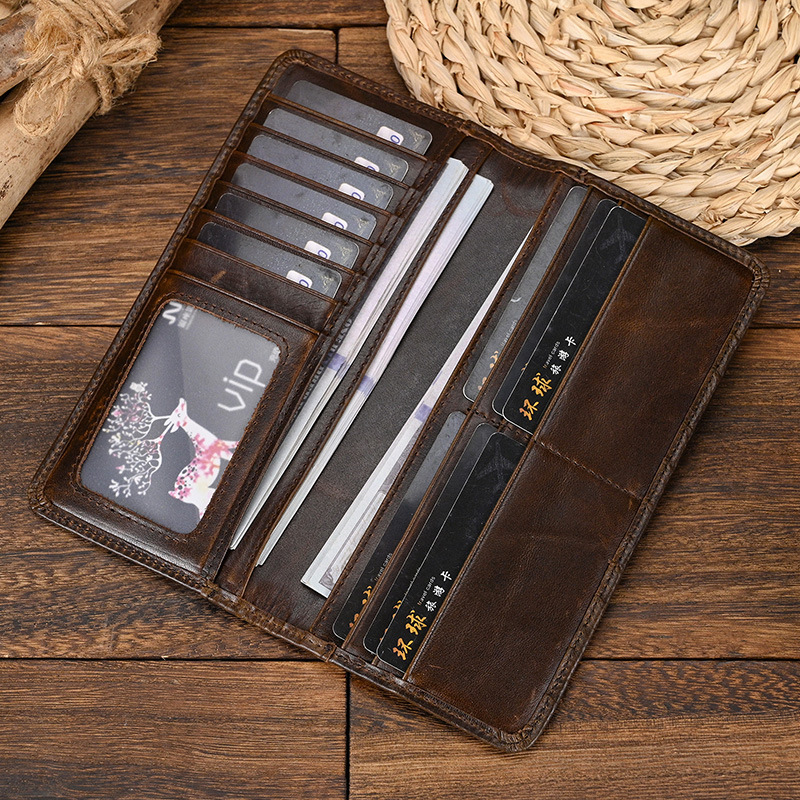 Miesten vintage-lohikäärme aitoa nahkalompakko Ruskea lehmännahkainen pitkä bifold Ketjulompakko puhelintaskulla muotipitkä_voghion.com