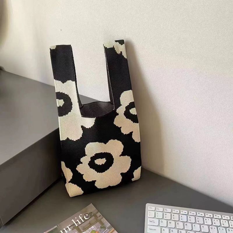 Borsa di lana alla moda, semplice borsa lavorata a maglia, borsa a tracolla, borsa a tracolla con fiori_voghion.com