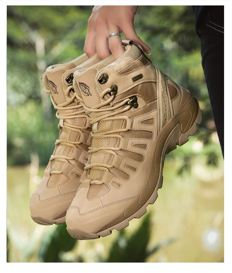 Outdoor-Stiefel für Herren, hohe Stiefel mit dicker Sohle, stoßdämpfende Kampfstiefel, atmungsaktive, weiche und strapazierfähige Freizeit-Wanderschuhe für Herren_voghion.com