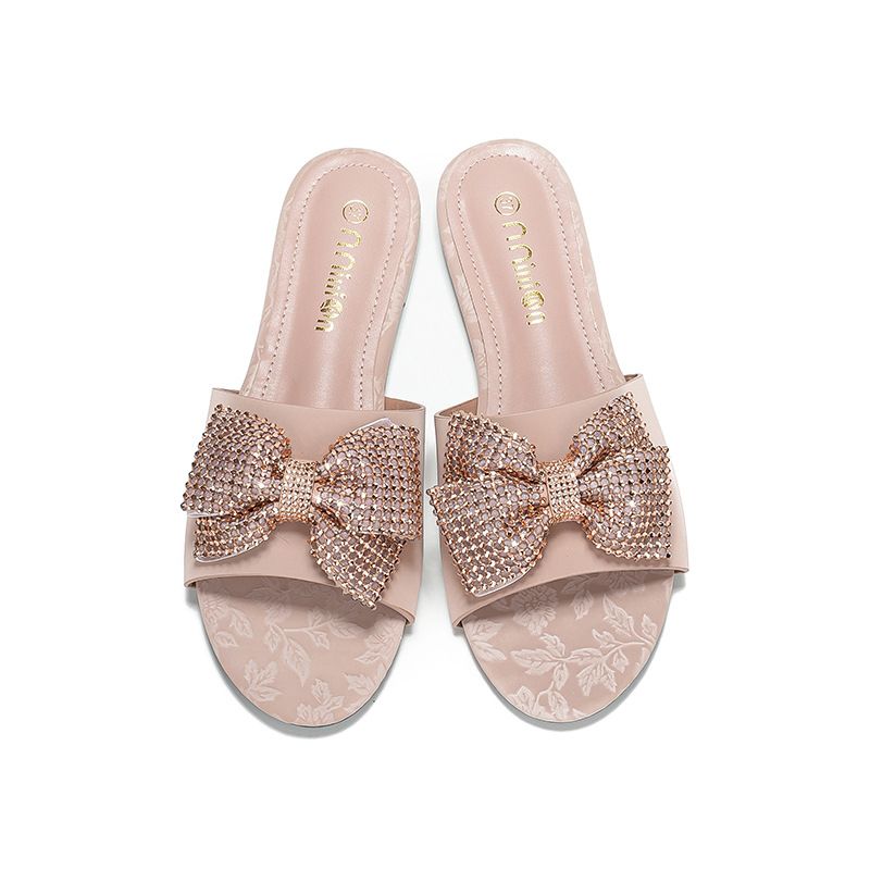 Damen Hausschuhe Damen Ballerinas Sommer Outdoor Strass Bowknot Flache Hausschuhe Offene Zehen High-End-Mode Leichte Luxus Damen S Sandalen Kleine_voghion.com