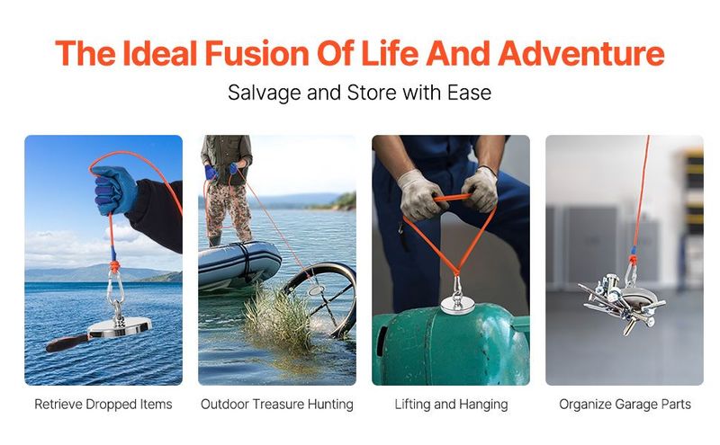 2000 LBS Strong Fishing Magnet Kit Single Sided Pull Force And Rope Carabiner_voghion.com