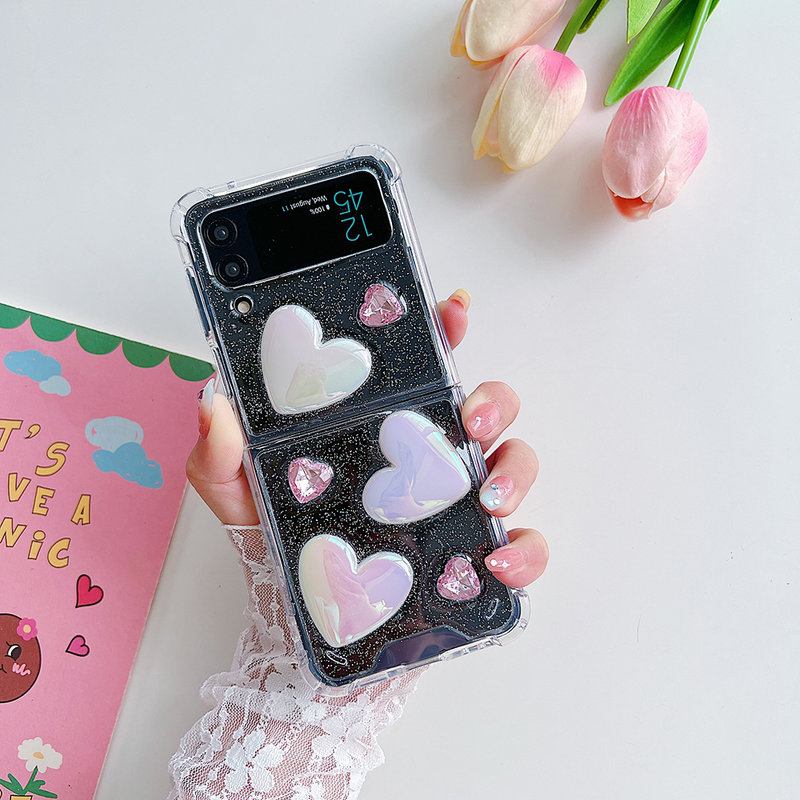 Samsung Flip 3 4 5 3D Laser Love Heart Phone Case For Galaxy Z Flip3 ZFlip4 5G Soft Shockproof Back Cover_voghion.com