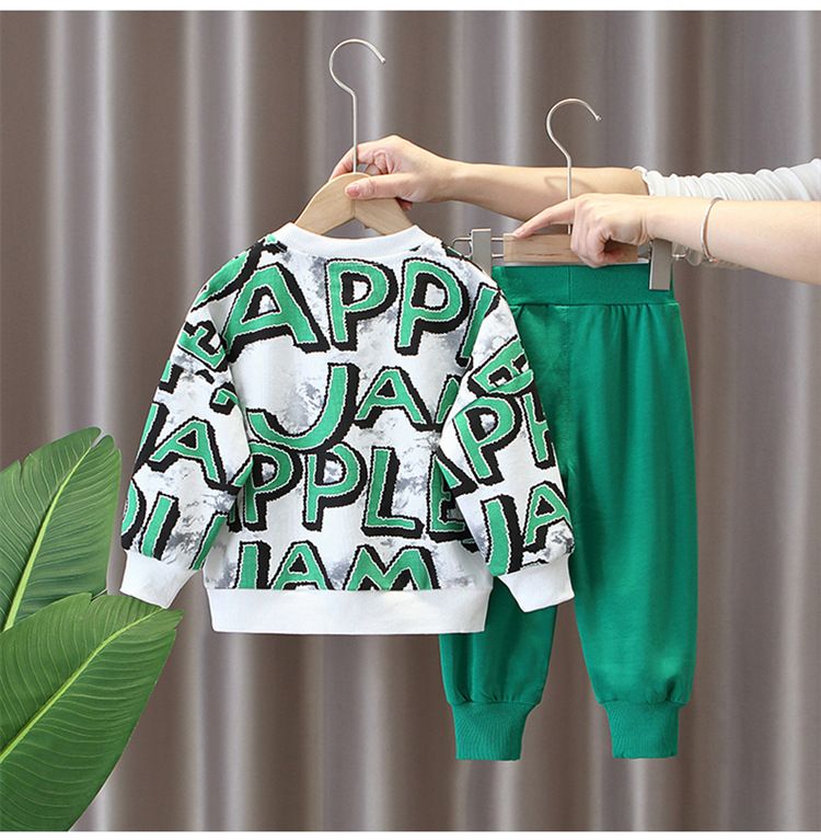 Dětské oblečení pro chlapce, jarní oblek 2024, stylový sportovní dvoudílný oblek, dětská módní značka, mikina s písmeny, tepláky, univerzální dětské oblečení_voghion.com