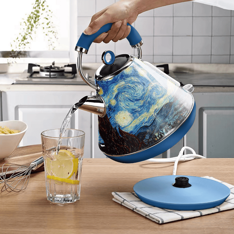 PS868P 1.8L Rapid Boiling Electric Kettle, Wave Flower Electric Kettle STRIX Controller + Water Level Indicator 2200W SUS304 No BPA LED Light Wide Drain Design Water Filter Kettle Spout With Add-on_voghion.com