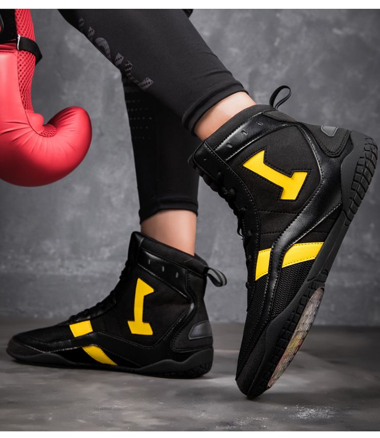 Bottes de fitness pour hommes et femmes, chaussures de combat, d'entraînement, de boxe, de lutte à canon haut, Sanda Muay Thai, chaussures de pétrissage_voghion.com