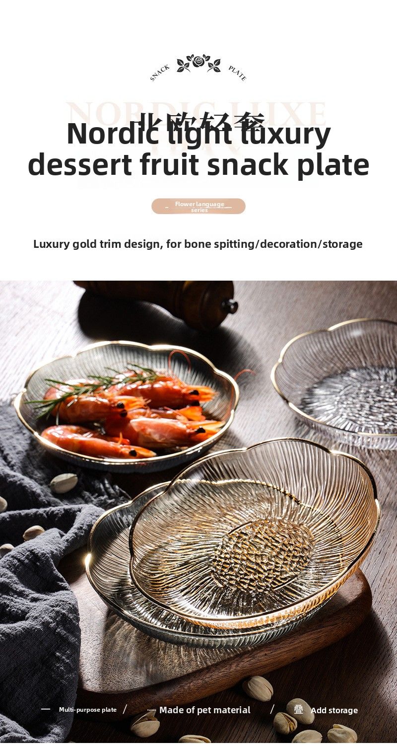 Pour le salon, la table basse, la présentation de collations, l'assiette à bonbons, le bol de style nouveau, le pétale transparent haut de gamme de luxe léger_voghion.com