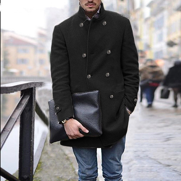 Cappotto da uomo in lana a maniche lunghe di media lunghezza, tendenza autunno e inverno in tweed_voghion.com