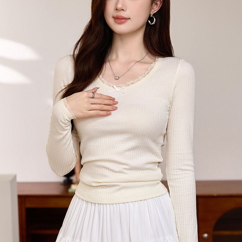 2025 #Superior Choice # T-shirt micro transparent en dentelle sexy à manches longues pour femme, nouvelle chemise Pure Desire d'automne 2025_voghion.com