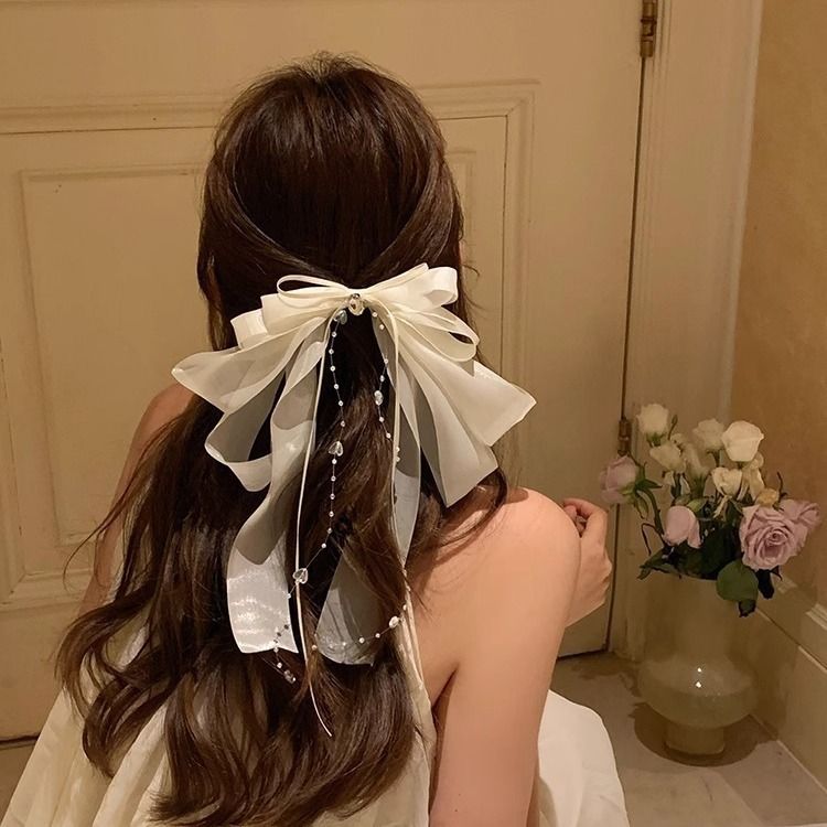 Super Fairy White Bow Hair Accessory For The Back Of Women's Heads Top Hair Clip Hair Accessories_voghion.com