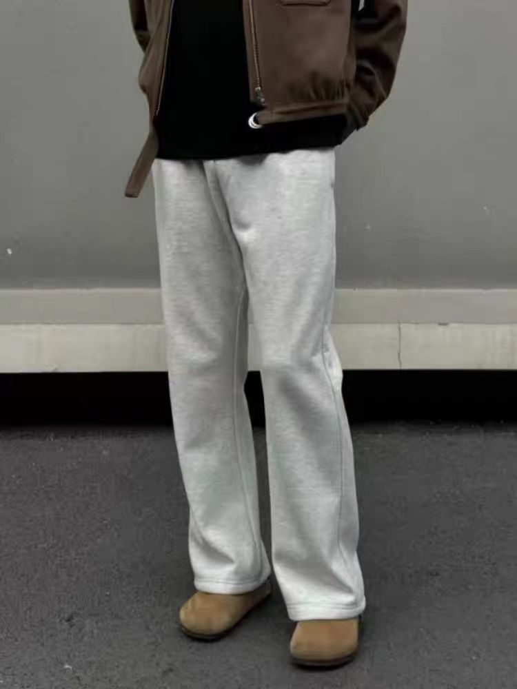Herrenbekleidung Baumwolle 450g Samt Machete Weiß Grau Micro Flared Jogginghose Herren Vibe Casual Hose Elastische Taille Trendy Marke Micro Flared Hose_voghion.com