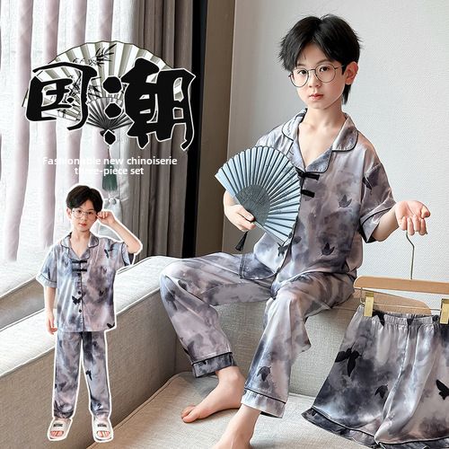 Chinese Style Printed Three-piece Set Girl's Class A Modal suit 24 Summer New Children's Short-sleeved Shorts Trousers_voghion.com